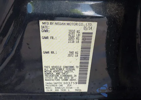 2015 Nissan Altima 2.5 S from USA, damaged, VIN 1N4AL3AP7FC103759